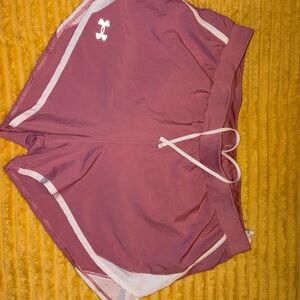 Under Armour Women's Dusty Rose Athletic Shorts with White Trim